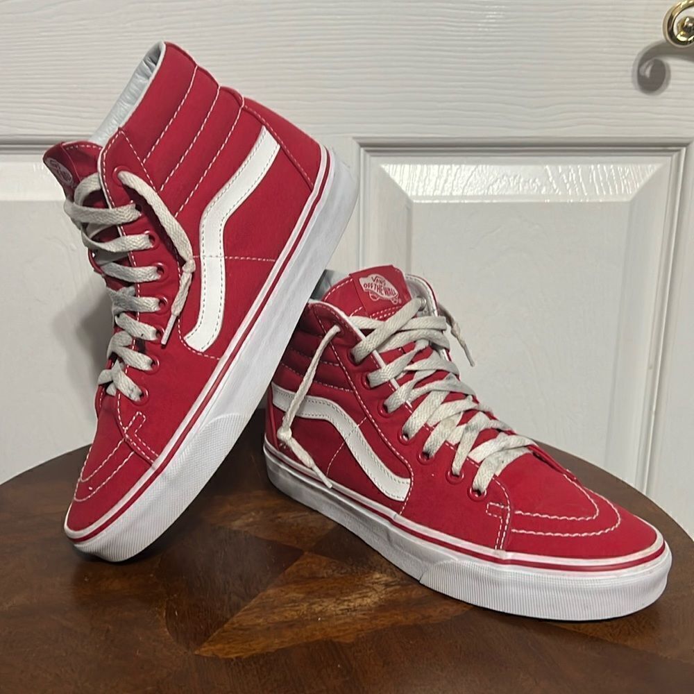 🔥🔥 VANS Sk8 Hi-Top Sneaker Red &‎ White - Men Sz 6.5 / Women Sz 8 - PERFECT